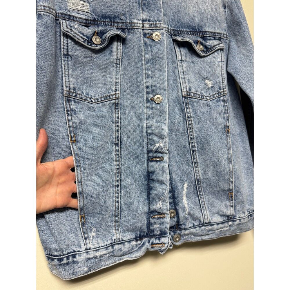 FREE PEOPLE Ramona Denim Trucker Jacket, Oversized, Distressed, Sz XS - Picture 5 of 11